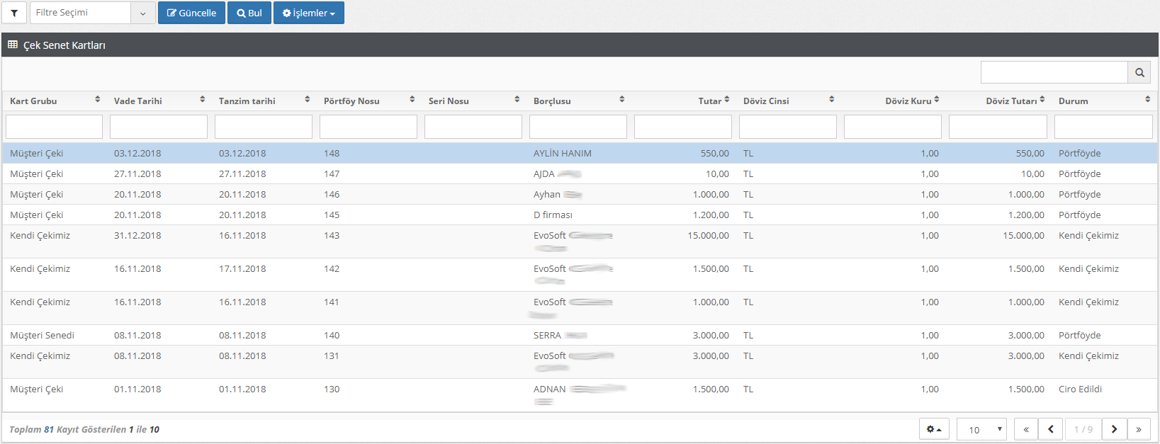 çek senet kartları